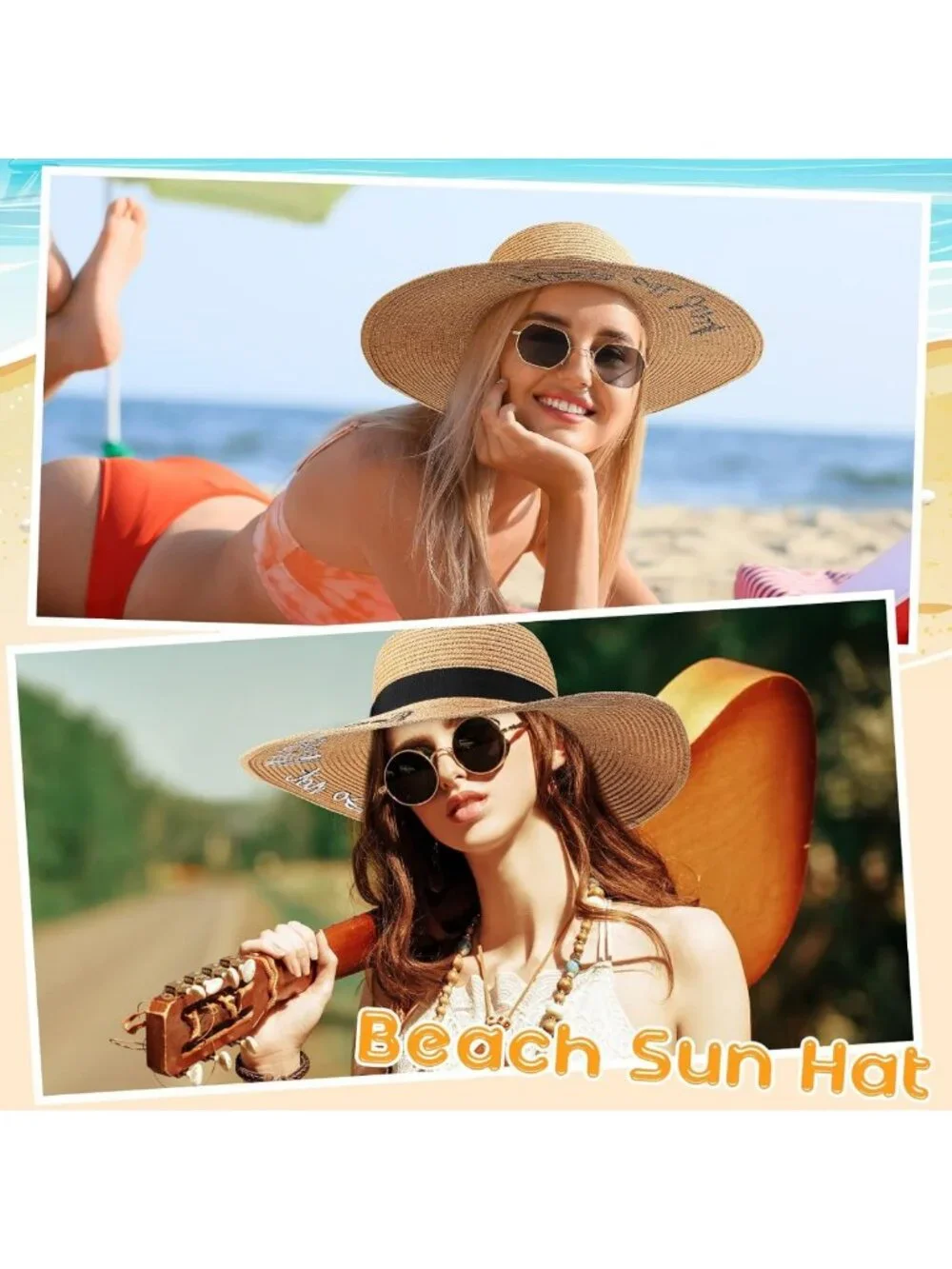 6 Pcs Women's Summer Floppy Beach Hats - Embroidered, Foldable, Large Brim